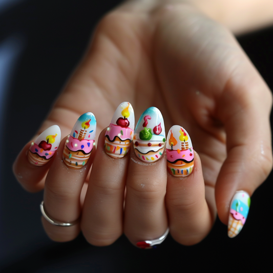 Simple DIY Birthday Cake Nail Art at Home