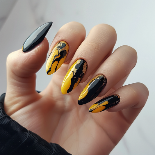 Simple DIY Black and Yellow Nail Art at Home