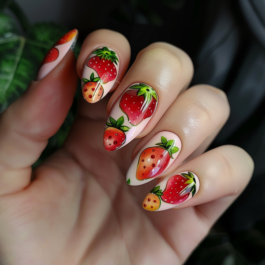 Simple DIY Strawberry Design Nail Art at Home