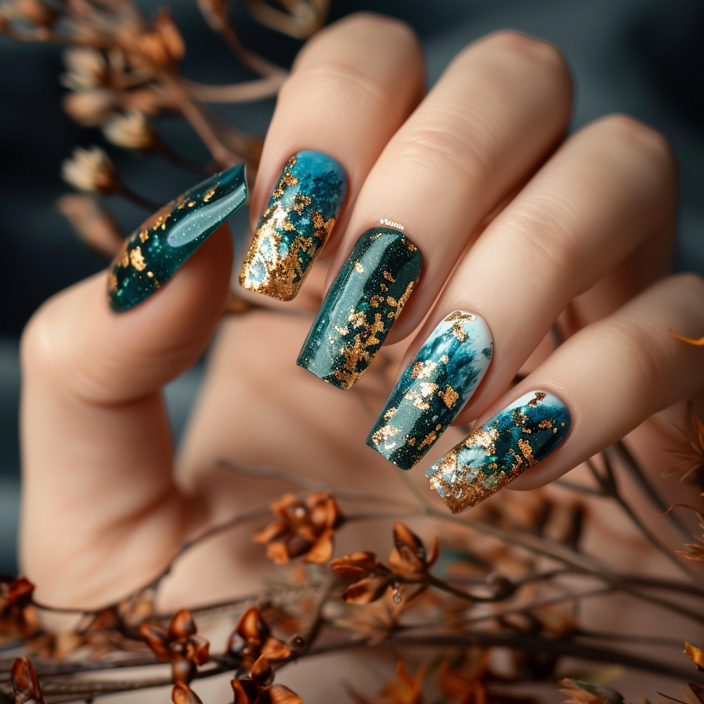 Simple DIY Teal and Gold Nail Art at Home