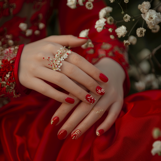 Simple DIY Bridal Red Nail Art at Home