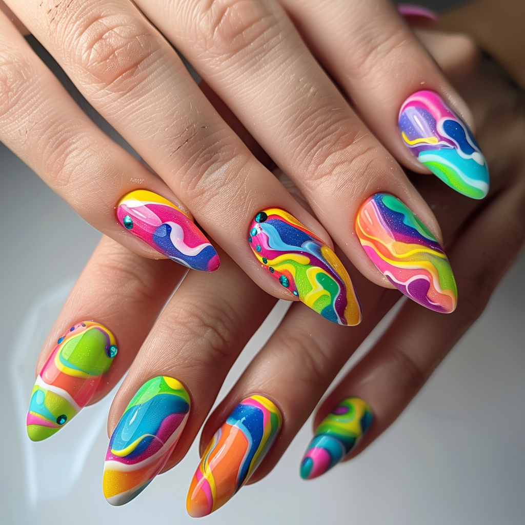 Simple DIY Bright Colors Nail Art at Home