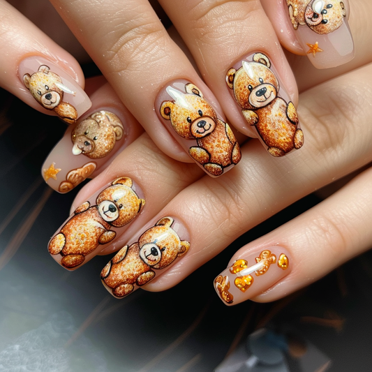 Simple DIY Teddy Bear Nail Art at Home