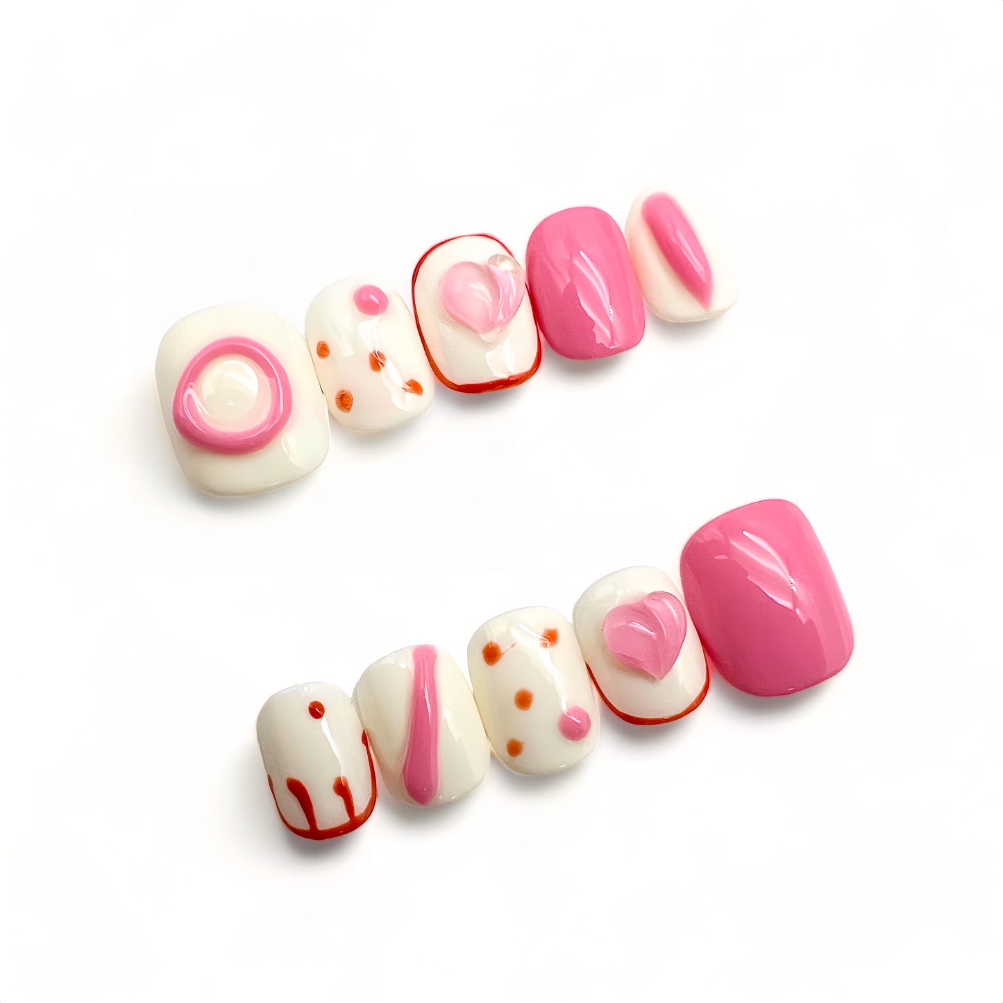 Pink Nail Art, 3D Nail Art, Oval Nail Art, Short Nail Art, Multicolor Nail Art, Fun Nail Art, Elegant Nail Art, Playful Nail Art, Artistic Nail Art, Charming Nail Art, Heart Nail Designs, Polka Dot Nail Art, Press On Nails.